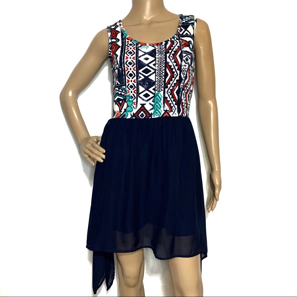 Alt B Tribal Print Open Bow Back Sheer Dress M